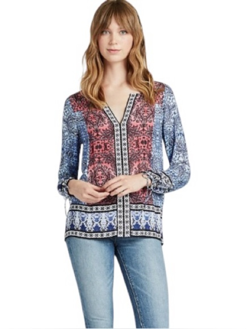 Lucky Brand Boho Whimsical Paisley Tunic Blouse